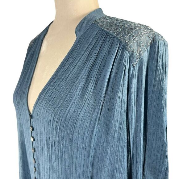Free People Blue XSmall V-Neck Long Sleeves Canyon Rose Peasant Blouse women’s b - Picture 5 of 13